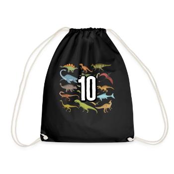 Kids Dinosaur Birthday Gift T Shirt For 10 Years - Drawstring Bag - black - Front