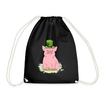 Cochon chanceux avec haut-de-forme et trèfle - Sac de sport léger - noir - Devant