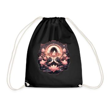 Meditation, lotus flower, mindfulness, relaxation - Drawstring Bag - black - Front