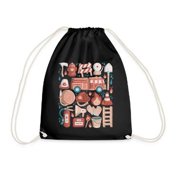 Fire Brigade Doodles Fire Truck Firefighter - Drawstring Bag - black - Front