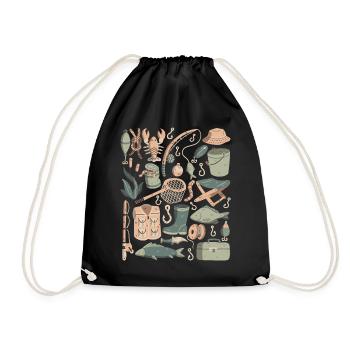 Fishing Doodles Fish Anglers Bait Fishing Hook - Drawstring Bag - black - Front