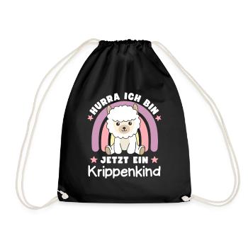 Hurra Ich Bin Jetzt Ein Krippenkind Alpaka - Turnbeutel - Schwarz - Vorne