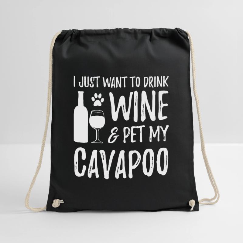 Wine and Cavapoo, for Cavapoo Dog Drawstring Bag