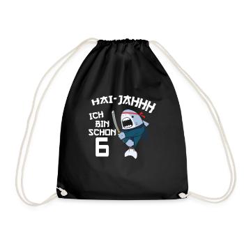 6. Geburtstag Ninja 6 Jahre Ninja Hai Kostüm - Turnbeutel - Schwarz - Vorne