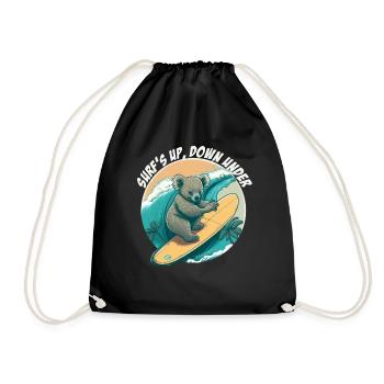 Down under surfing koala bear - Drawstring Bag - black - Front