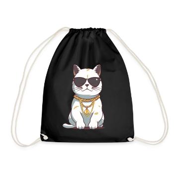 Cool cat with sunglasses and gold chain - Drawstring Bag - black - Front