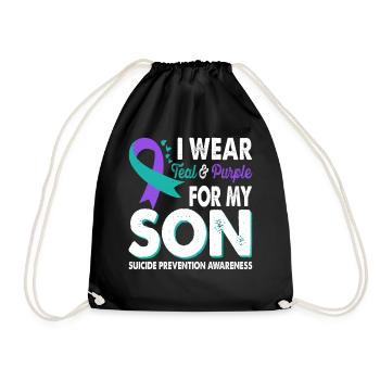 Wear teal & purple for awareness - Drawstring Bag - black - Front