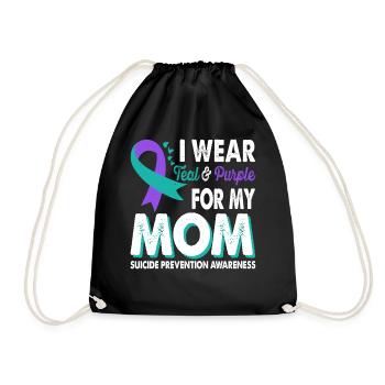 Wear teal and purple for awareness - Drawstring Bag - black - Front