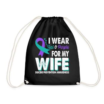 Wear teal & purple for awareness of the - Drawstring Bag - black - Front