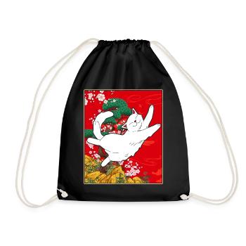 Cherry Blossom Shirt, Kawaii Cat Cherry Blossom - Drawstring Bag - black - Front