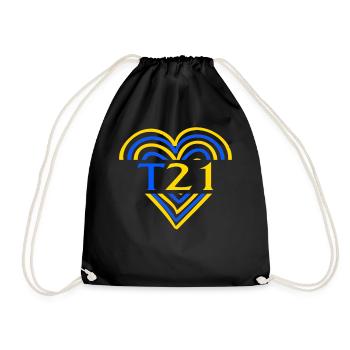 World Down Syndrome Day Shirt, T21 Love Heart - Drawstring Bag - black - Front