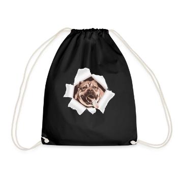 Dog peeking through hole - Drawstring Bag - black - Front