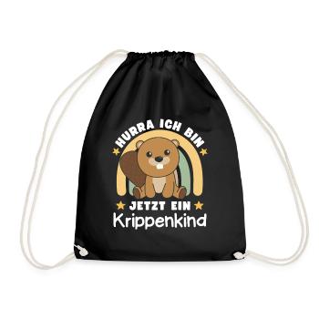 Hurra Ich Bin Jetzt Ein Krippenkind Biber - Turnbeutel - Schwarz - Vorne