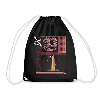 Washington DC Shirt, Cherry Blossom Floral Pop - Drawstring Bag - black - Front