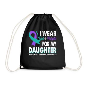 Wear teal & purple for awareness of the - Drawstring Bag - black - Front