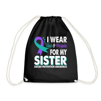 Wear teal & purple for awareness of the - Drawstring Bag - black - Front