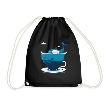 Wal in Teetasse - Turnbeutel - Schwarz - Vorne