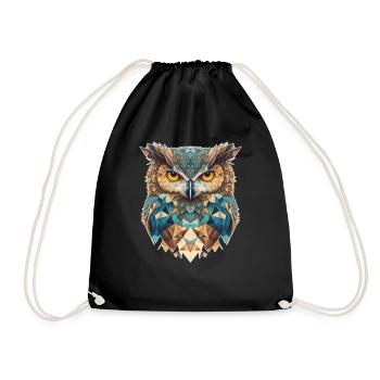 Owl head geometric - Drawstring Bag - black - Front