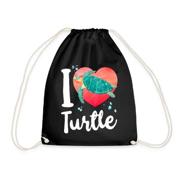 Sea Turtle Tortoise Heart I Love - Drawstring Bag - black - Front