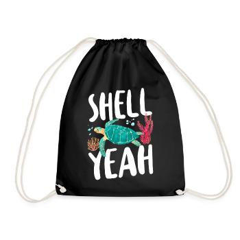 Sea Turtle Tortoise Pun Shell yes - Drawstring Bag - black - Front