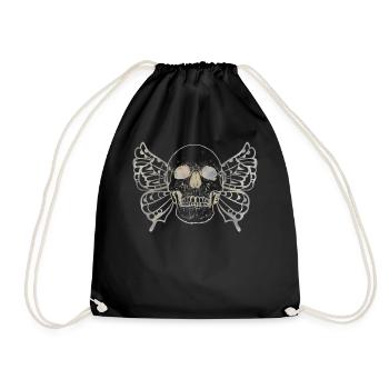 Fairy Shirt, Fairycore Skull Skeleton Wings - Drawstring Bag - black - Front