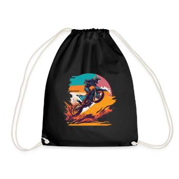 Motocross Biker Offroad Race Cartoon Dirt Bike - Drawstring Bag - black - Front