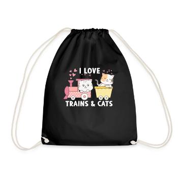 I Love Trains and Cats - Turnbeutel - Schwarz - Vorne