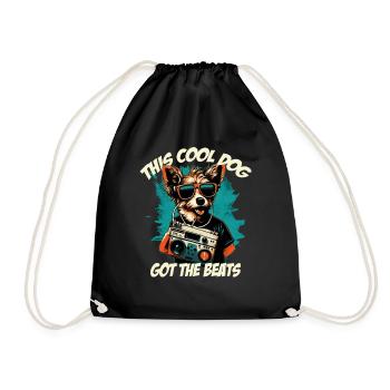 dog with boombox and lettering - Drawstring Bag - black - Front