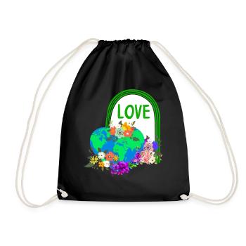 Earth Shirt, Love Earth Heart Floral Tee, Gift - Drawstring Bag - black - Front