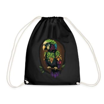 Cute Green Parrot Birding Ornithology Lover - Drawstring Bag - black - Front