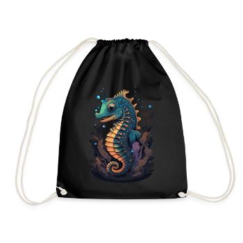 Cute Cartoon Seahorse Lover Kawaii - Drawstring Bag - black - Front