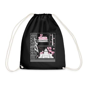 Washington DC Shirt, Cherry Blossom Floral Pop - Drawstring Bag - black - Front