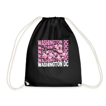 Washington DC Shirt, Cherry Blossom Floral Pop - Drawstring Bag - black - Front