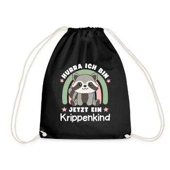 Hurra Ich Bin Jetzt Ein Krippenkind Waschbär - Turnbeutel - Schwarz - Vorne