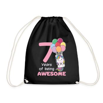 Unicorn for 7th birthday children seven years old - Drawstring Bag - black - Front