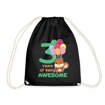 Squirrel for 3rd birthday children three years - Drawstring Bag - black - Front