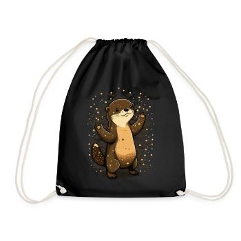 Cute Otter Kawaii Anime Forest Animal - Drawstring Bag - black - Front