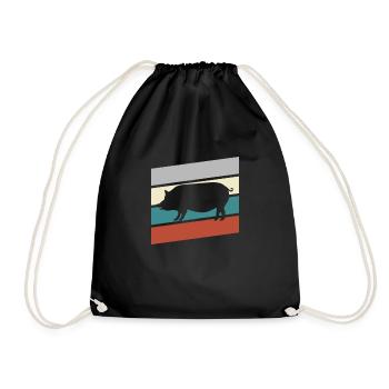 Schwein Retro - Turnbeutel - Schwarz - Vorne