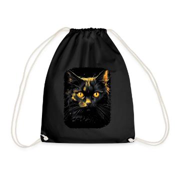 Schwarze Katze mit gelben Augen - Turnbeutel - Schwarz - Vorne