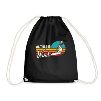 Windsurfing Waiting For Wind Retro Water Sports - Drawstring Bag - black - Front