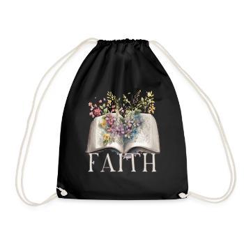 Faith Floral Bible Mormon LDS Mormonism - Drawstring Bag - black - Front