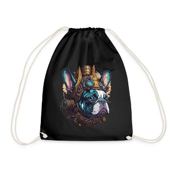 Steampunk French Bulldog Retro Dog Design - Drawstring Bag - black - Front