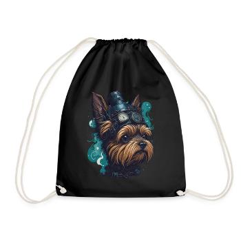 Steampunk Yorkshire Terrier vintage retro dog - Drawstring Bag - black - Front