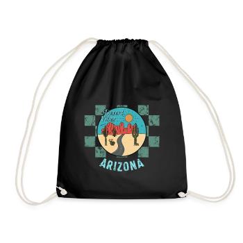 Camping Shirt, Desert Vibes Arizona Cactus Tee, - Drawstring Bag - black - Front