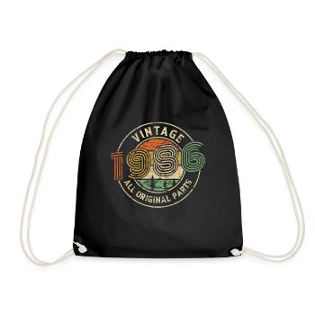 1986 Birthday Vintage All Original Parts - Drawstring Bag - black - Front