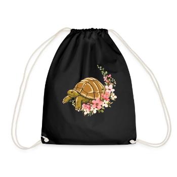 Sea Turtle Tortoise Flower Floral - Drawstring Bag - black - Front