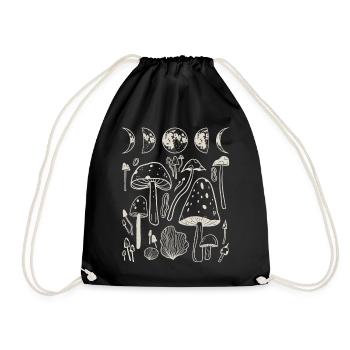 Goblincore Shirt, Moon Phases And Mushrooms Tee, - Drawstring Bag - black - Front