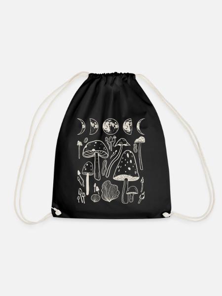 Goblincore Shirt, Mondphasen und Pilze T-Shirt, - Turnbeutel - Schwarz