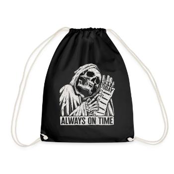 Skeleton Shirt, Always On Time Gothic Skeleton - Drawstring Bag - black - Front