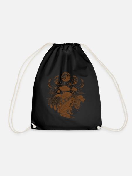 Goblincore Shirt, Mondphasen und Pilzfrösche - Turnbeutel - Schwarz